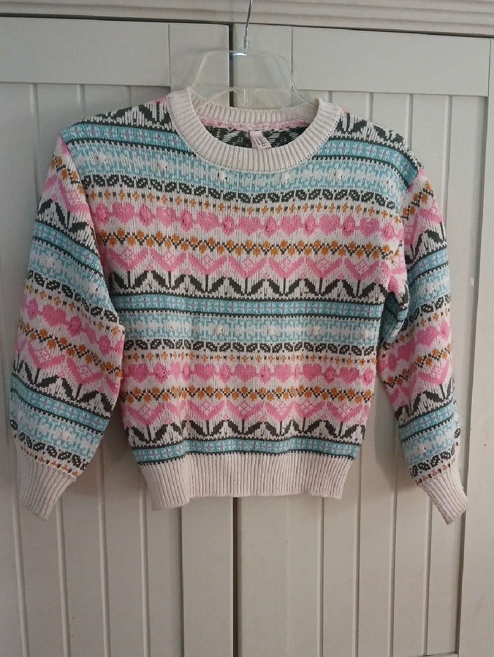 Girls' Pastel Fair Isle Crewneck Sweater - Pink & Blue